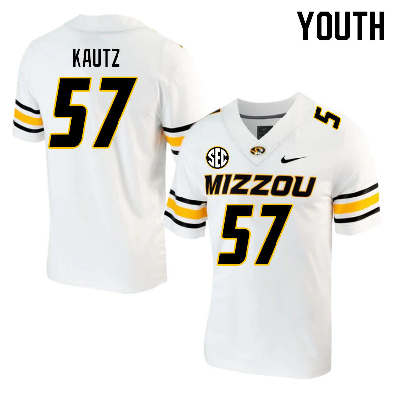 Youth #57 Jack Kautz Missouri Tigers College 2023 Football Stitched Jerseys Sale-White - Click Image to Close